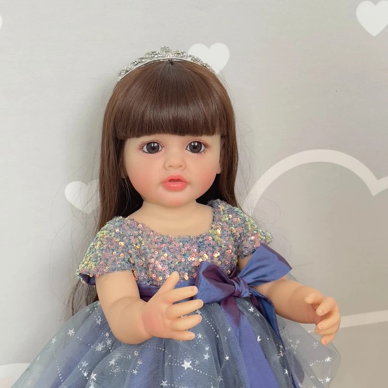 NPK 22 zoll Ganzkörper Stehend Kleinkind Mädchen Puppe Reborn Prinzessin Betty Lange Haare in Kleid Weichen,
