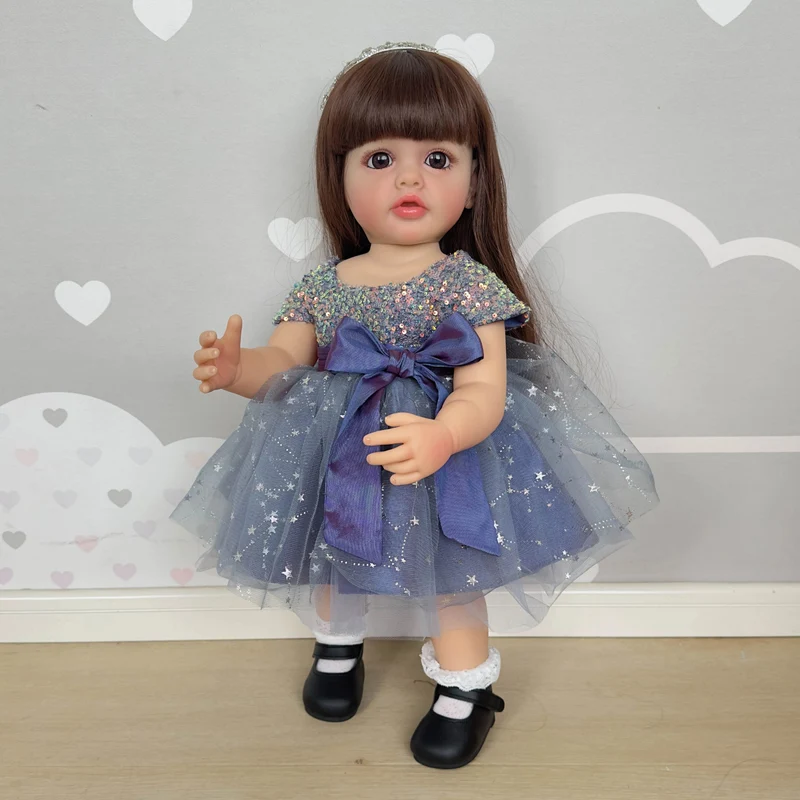 NPK 22 zoll Ganzkörper Stehend Kleinkind Mädchen Puppe Reborn Prinzessin Betty Lange Haare in Kleid Weichen,