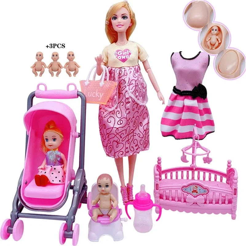 Neuestes handgefertigtes Puppenzubehör, Babypuppen, schwangere Mutter, Dame, für Mädchen, Spiel, Weihnachten, Geburtstagsgeschenk, Geschenk, Kinderspielzeug, keine Box