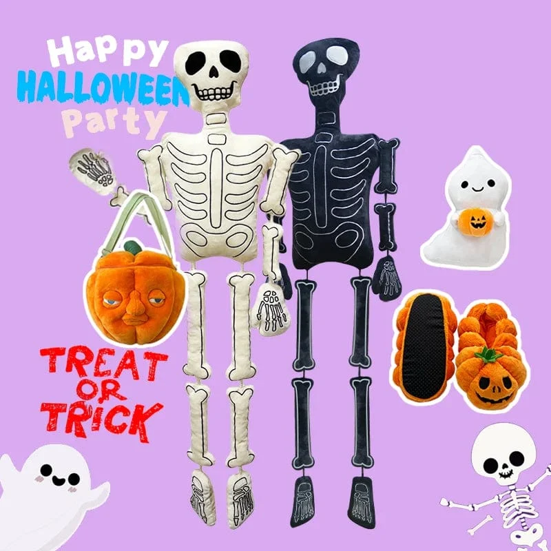 MyRytanda Happy Halloween Plüschtiere Hausschuhe Kawaii Geisterkissen Kürbis Schultertaschen Horror Totenkopf Flauschige Puppen