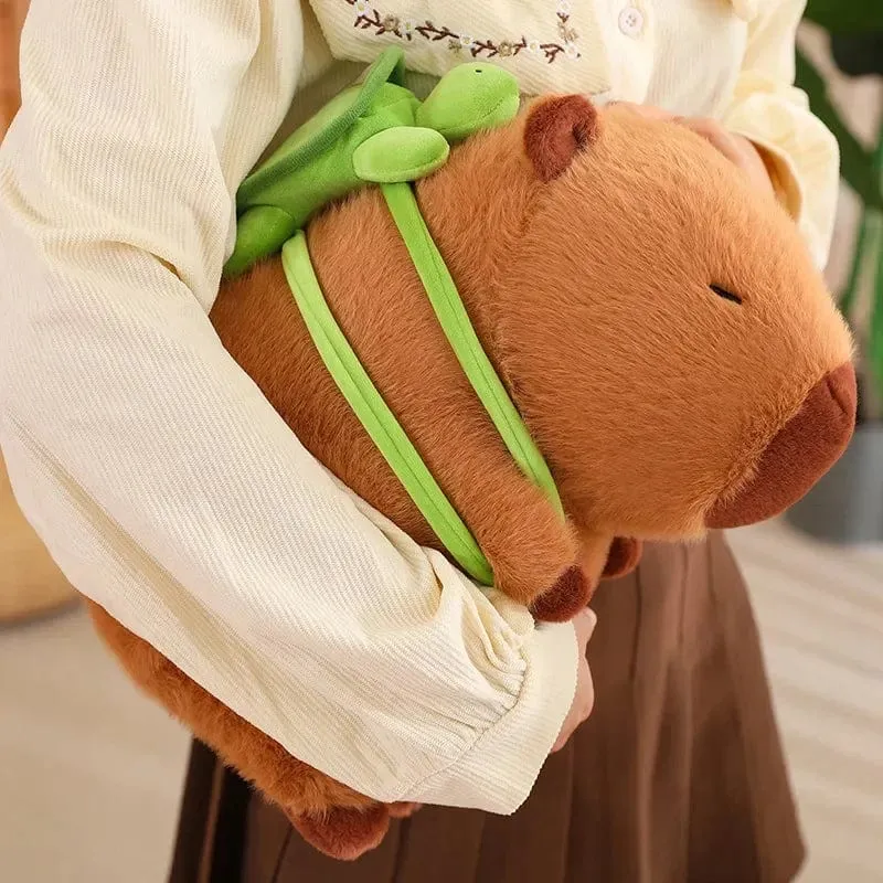 45 cm Vollständig gefülltes Capybara-Plüschtier mit Schildkröten-Rucksack, Spielzeug für Babys, Beschwichtigungs-Schlafkissen, schönes Weihnachtsgeschenk