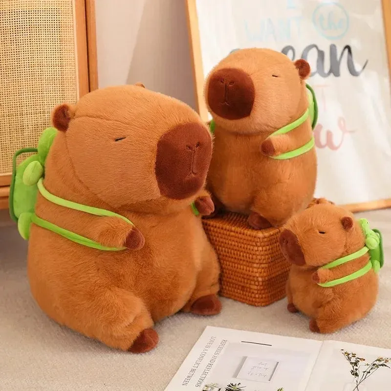 45 cm Vollständig gefülltes Capybara-Plüschtier mit Schildkröten-Rucksack, Spielzeug für Babys, Beschwichtigungs-Schlafkissen, schönes Weihnachtsgeschenk