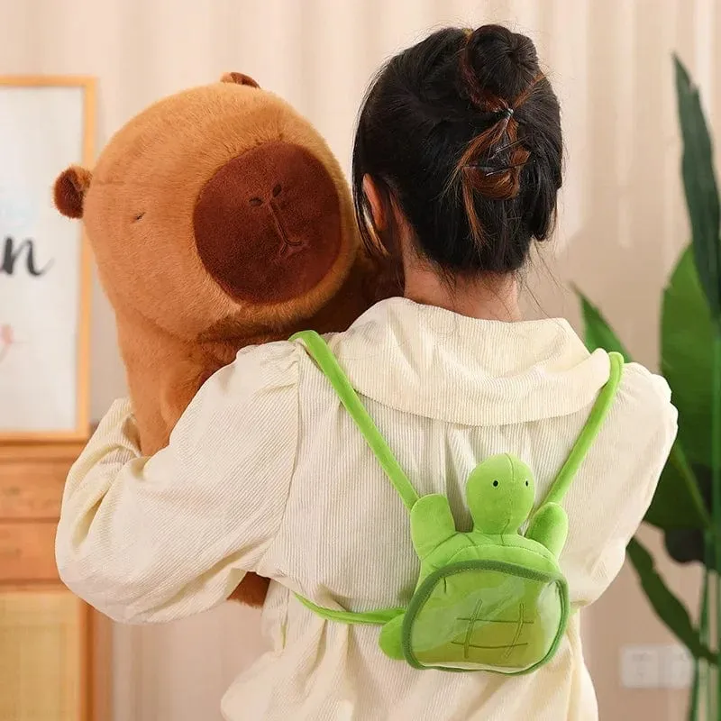 45 cm Vollständig gefülltes Capybara-Plüschtier mit Schildkröten-Rucksack, Spielzeug für Babys, Beschwichtigungs-Schlafkissen, schönes Weihnachtsgeschenk