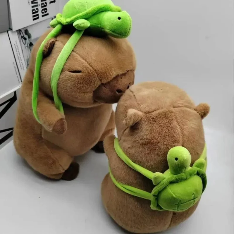 45 cm Vollständig gefülltes Capybara-Plüschtier mit Schildkröten-Rucksack, Spielzeug für Babys, Beschwichtigungs-Schlafkissen, schönes Weihnachtsgeschenk