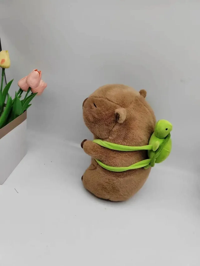 45 cm Vollständig gefülltes Capybara-Plüschtier mit Schildkröten-Rucksack, Spielzeug für Babys, Beschwichtigungs-Schlafkissen, schönes Weihnachtsgeschenk