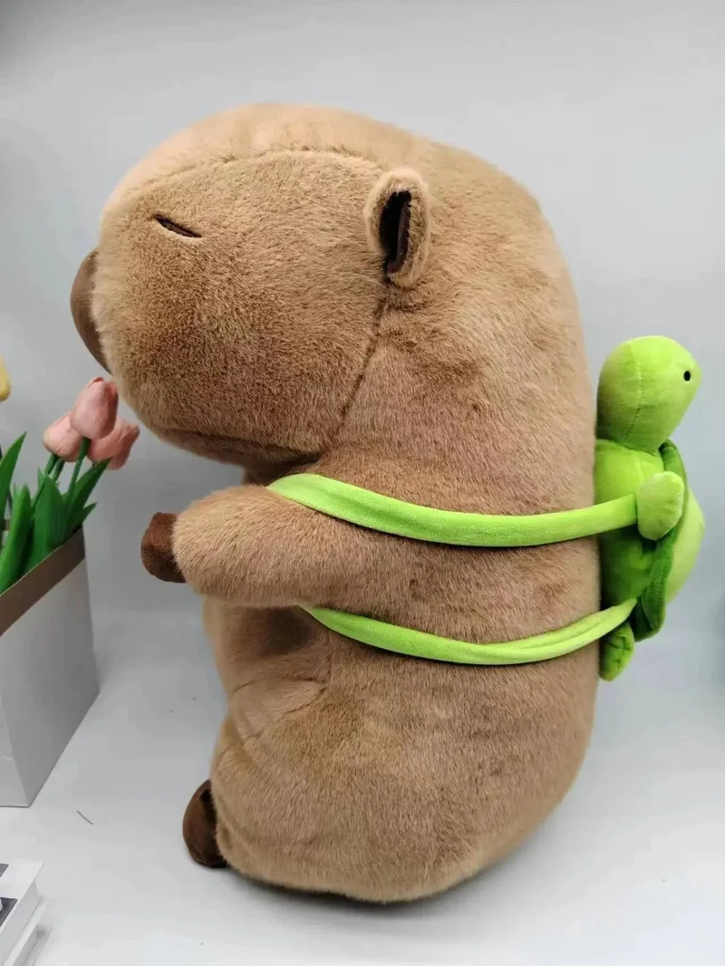 45 cm Vollständig gefülltes Capybara-Plüschtier mit Schildkröten-Rucksack, Spielzeug für Babys, Beschwichtigungs-Schlafkissen, schönes Weihnachtsgeschenk
