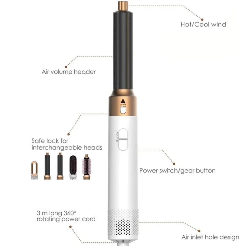 Professioneller Air Hair Styler 5 in 1 Geräuscharmer Haarglätter zum Locken und Trocknen der Haare 1000 W Heißluftbürsten