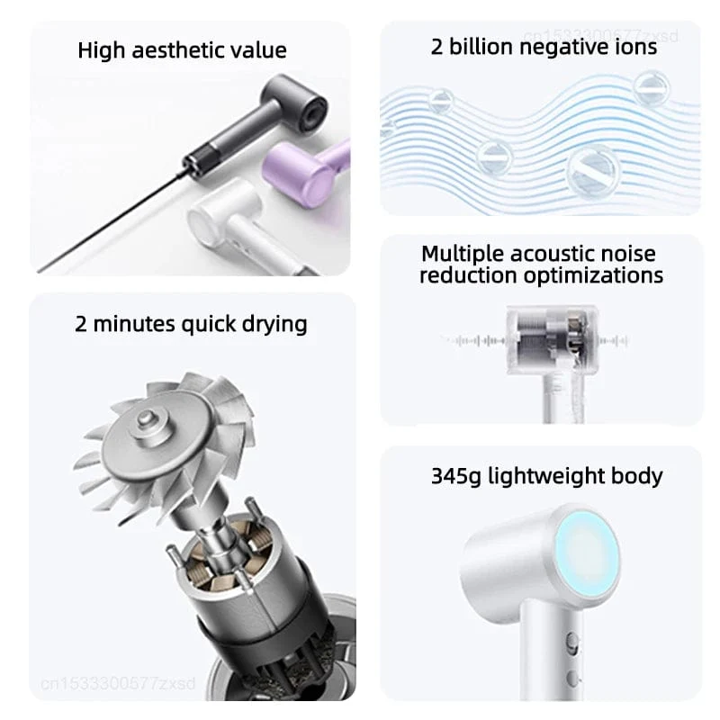 Elektrischer Haartrockner Xiaomi Mijia H501, Hochgeschwindigkeits-Negativionen, 110,000 U/min, professionelle Pflege, Windgeschwindigkeit 62 m/s, 1600 W, schnelles Trocknen