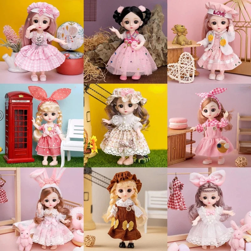Mini 16cm BJD Puppe 13 Bewegliche Gelenke Mädchen Puppe 3D Großen Augen 1/12 Mode Prinzessin Puppe DIY Ankleide Spielzeug Puppe Mit Kleidung Geschenk