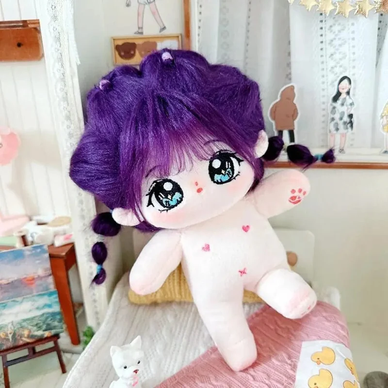 20 cm große Baumwollpuppe, weiche Stoffpuppe, Anziehpuppe, niedliches Plüschtier, Anime-Motiv, kann in verschiedene Formen gebracht werden, inklusive Zubehör für nackte Puppen
