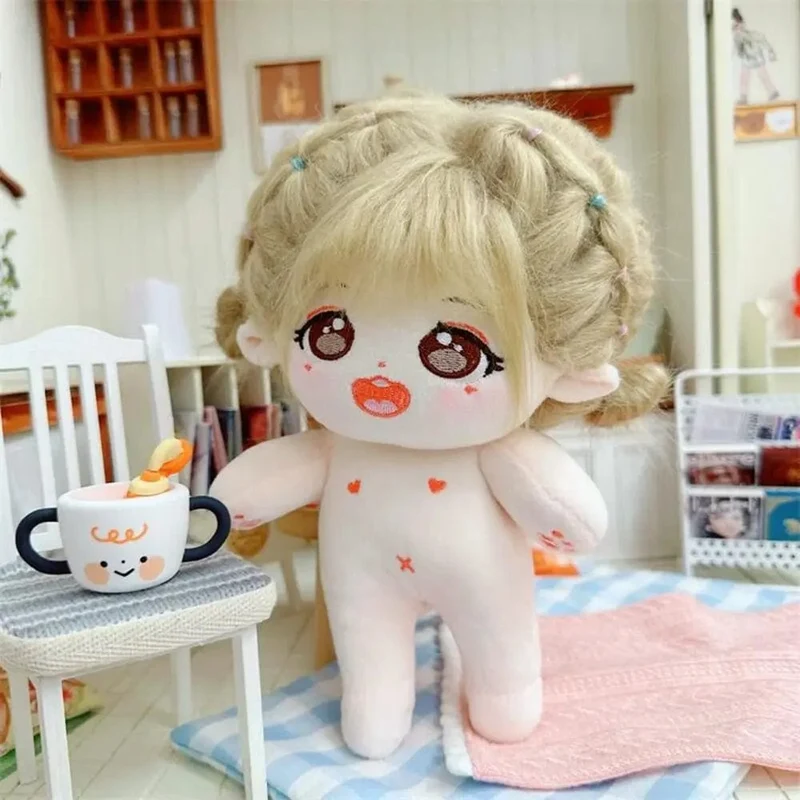 20 cm große Baumwollpuppe, weiche Stoffpuppe, Anziehpuppe, niedliches Plüschtier, Anime-Motiv, kann in verschiedene Formen gebracht werden, inklusive Zubehör für nackte Puppen