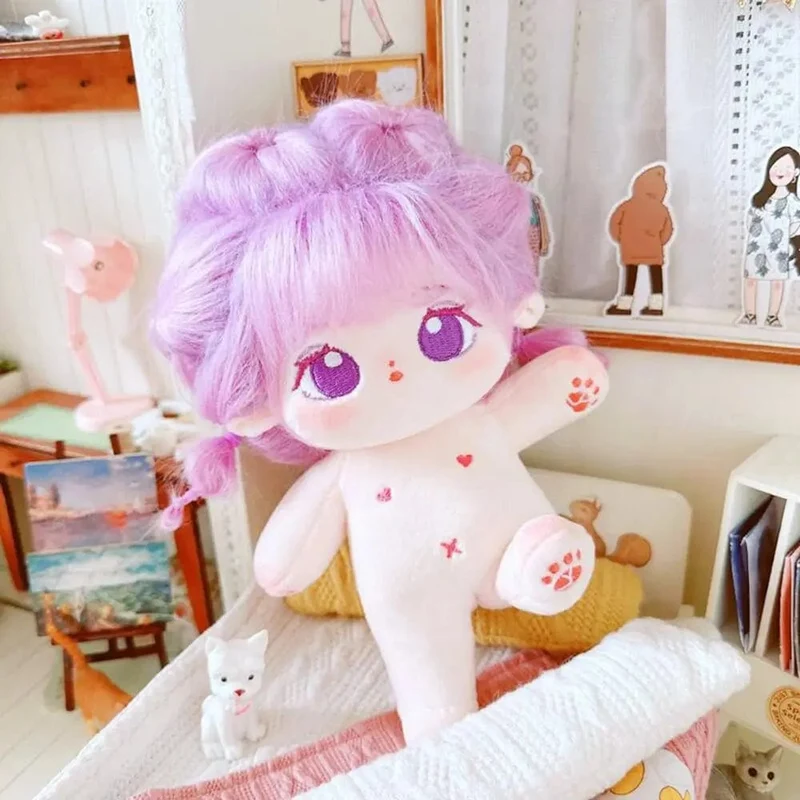 20 cm große Baumwollpuppe, weiche Stoffpuppe, Anziehpuppe, niedliches Plüschtier, Anime-Motiv, kann in verschiedene Formen gebracht werden, inklusive Zubehör für nackte Puppen