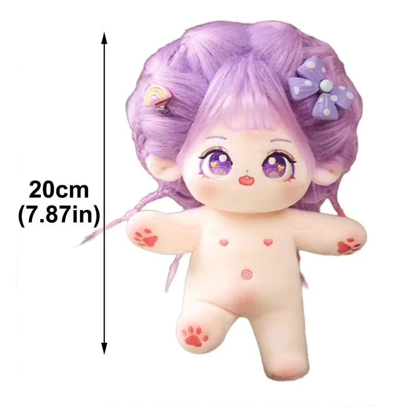 20 cm große Baumwollpuppe, weiche Stoffpuppe, Anziehpuppe, niedliches Plüschtier, Anime-Motiv, kann in verschiedene Formen gebracht werden, inklusive Zubehör für nackte Puppen