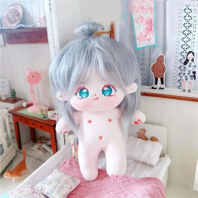 20 cm große Baumwollpuppe, weiche Stoffpuppe, Anziehpuppe, niedliches Plüschtier, Anime-Motiv, kann in verschiedene Formen gebracht werden, inklusive Zubehör für nackte Puppen