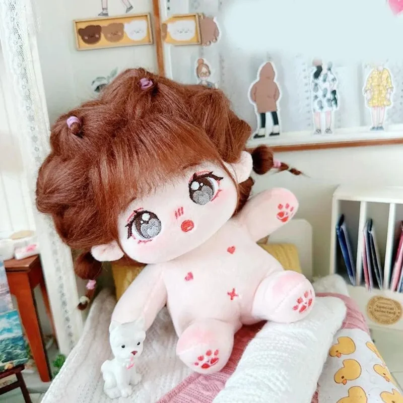 20 cm große Baumwollpuppe, weiche Stoffpuppe, Anziehpuppe, niedliches Plüschtier, Anime-Motiv, kann in verschiedene Formen gebracht werden, inklusive Zubehör für nackte Puppen
