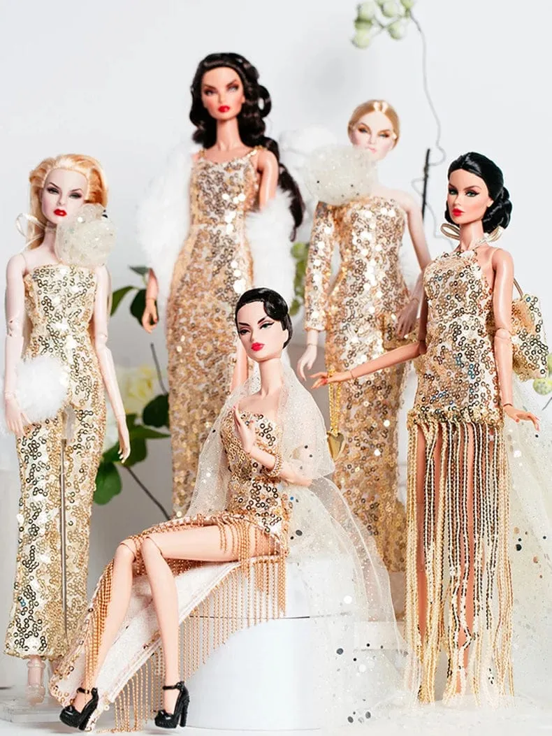 Europäische Mode Schwarz Spitze Goldene Kleid Set für 30cm 1/6 Anime BJD Puppe Kleidung Zubehör Mädchen DIY Spielzeug Geburtstag Geschenke