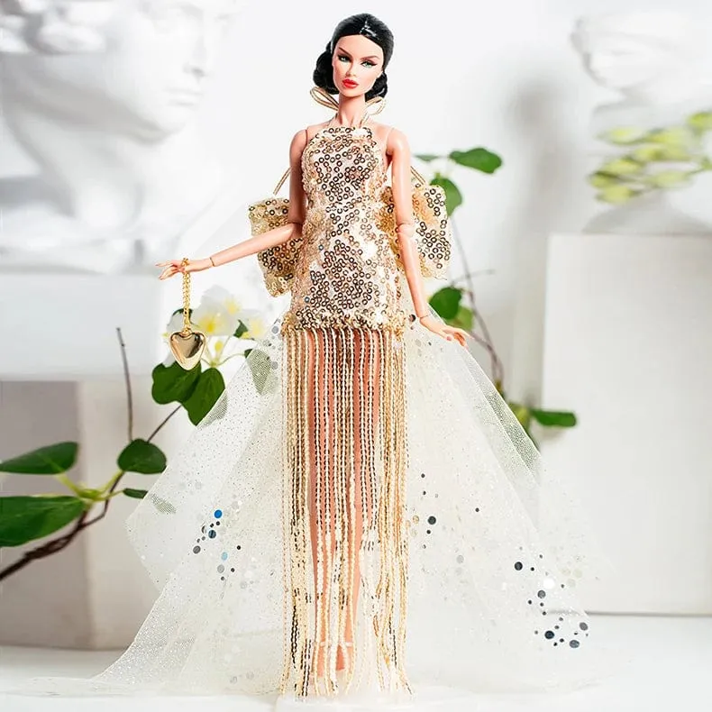 Europäische Mode Schwarz Spitze Goldene Kleid Set für 30cm 1/6 Anime BJD Puppe Kleidung Zubehör Mädchen DIY Spielzeug Geburtstag Geschenke