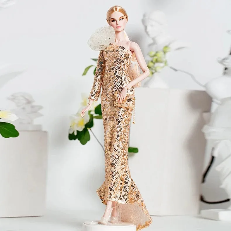 Europäische Mode Schwarz Spitze Goldene Kleid Set für 30cm 1/6 Anime BJD Puppe Kleidung Zubehör Mädchen DIY Spielzeug Geburtstag Geschenke