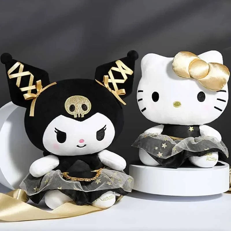25CM Neues Sanrio Kawaii Black Gold Series Plüsch Stofftier Weiches Kissen Süßes Kuromi Hello Kitty Geburtstagsgeschenk Kinderspielzeug