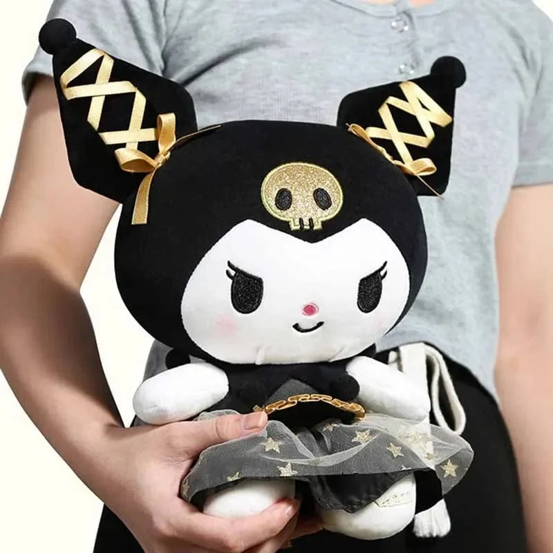 25CM Neues Sanrio Kawaii Black Gold Series Plüsch Stofftier Weiches Kissen Süßes Kuromi Hello Kitty Geburtstagsgeschenk Kinderspielzeug