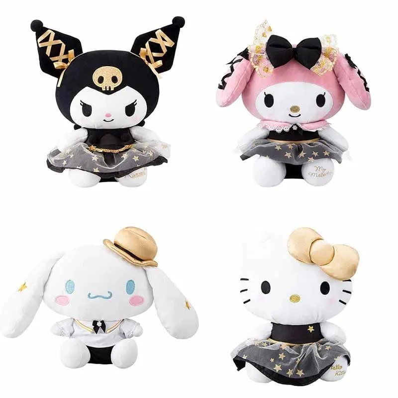 25CM Neues Sanrio Kawaii Black Gold Series Plüsch Stofftier Weiches Kissen Süßes Kuromi Hello Kitty Geburtstagsgeschenk Kinderspielzeug