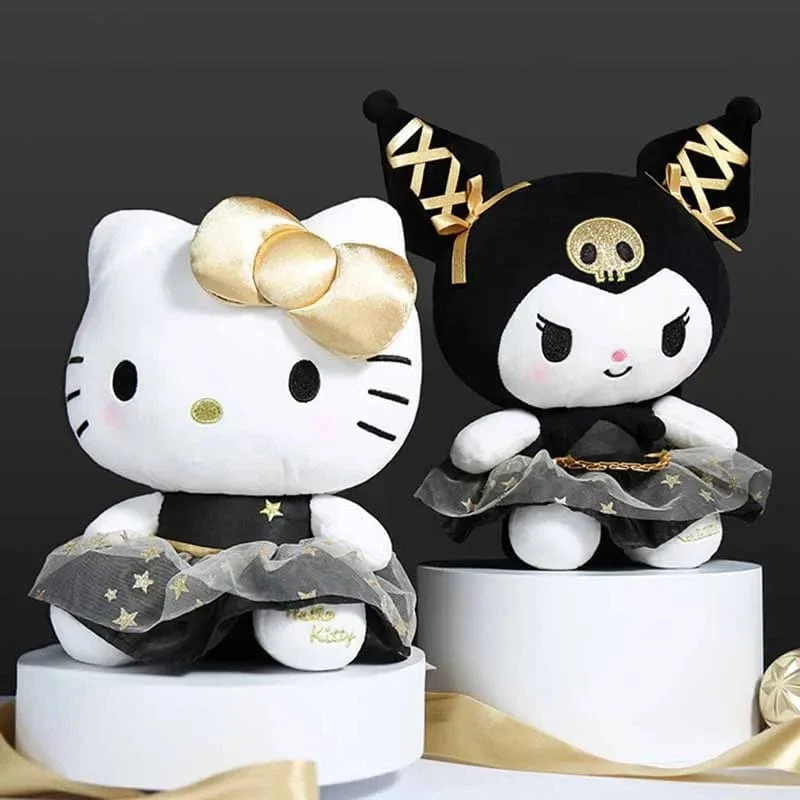 25CM Neues Sanrio Kawaii Black Gold Series Plüsch Stofftier Weiches Kissen Süßes Kuromi Hello Kitty Geburtstagsgeschenk Kinderspielzeug