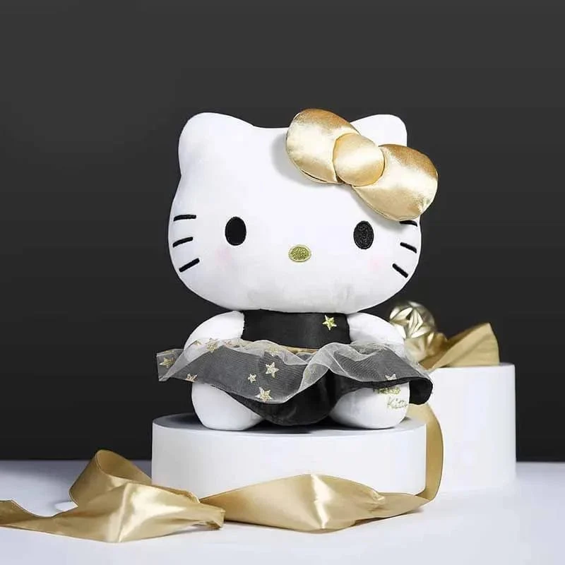 25CM Neues Sanrio Kawaii Black Gold Series Plüsch Stofftier Weiches Kissen Süßes Kuromi Hello Kitty Geburtstagsgeschenk Kinderspielzeug