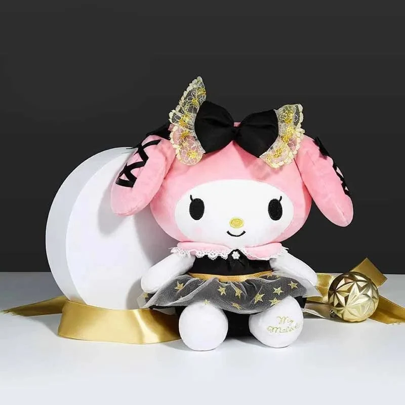 25CM Neues Sanrio Kawaii Black Gold Series Plüsch Stofftier Weiches Kissen Süßes Kuromi Hello Kitty Geburtstagsgeschenk Kinderspielzeug