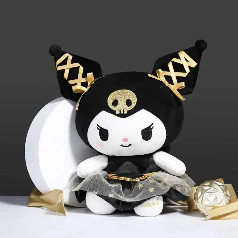 25CM Neues Sanrio Kawaii Black Gold Series Plüsch Stofftier Weiches Kissen Süßes Kuromi Hello Kitty Geburtstagsgeschenk Kinderspielzeug