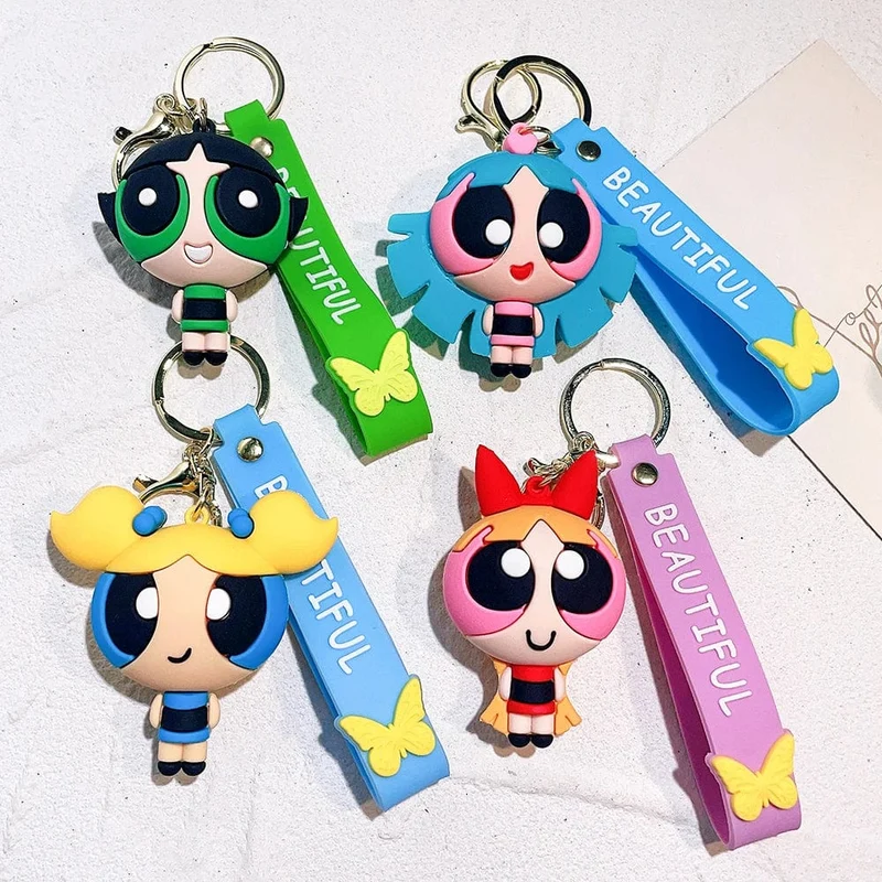 Die Powerpuff Girls Zeichentrickfigur Schlüsselanhänger Süße Puppe Puppe Mädchen Auto Schlüsselanhänger Schultasche Anhänger Spielzeug Geschenk Senden Sie Freunde