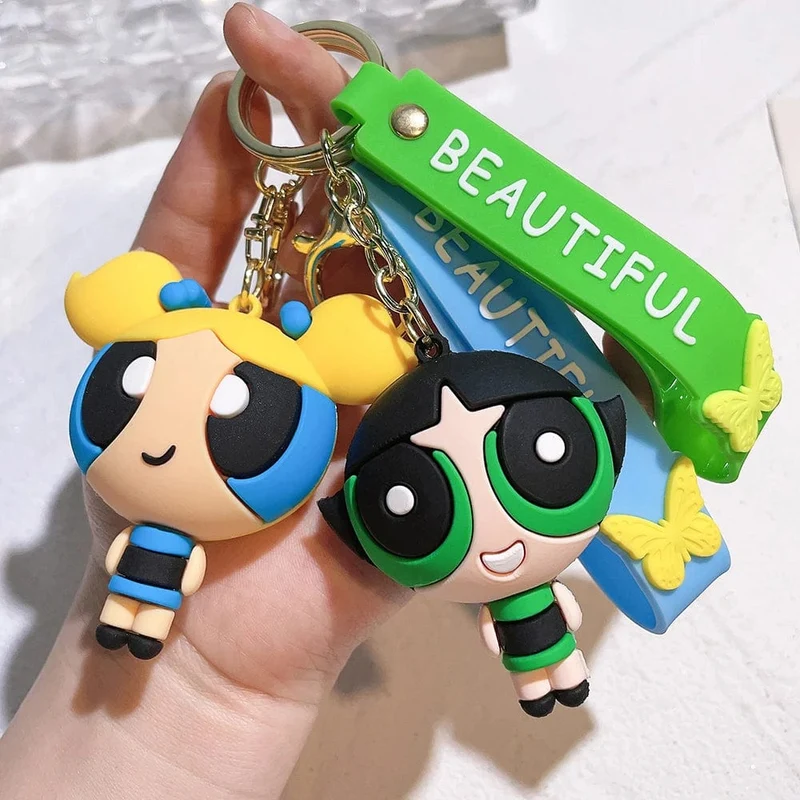 Die Powerpuff Girls Zeichentrickfigur Schlüsselanhänger Süße Puppe Puppe Mädchen Auto Schlüsselanhänger Schultasche Anhänger Spielzeug Geschenk Senden Sie Freunde