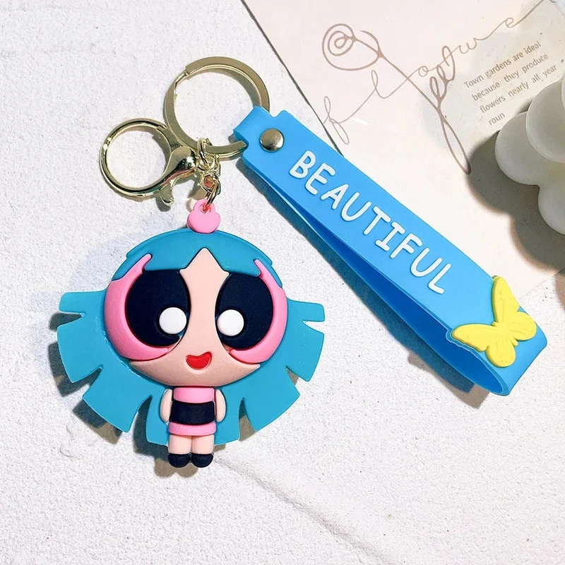 Die Powerpuff Girls Zeichentrickfigur Schlüsselanhänger Süße Puppe Puppe Mädchen Auto Schlüsselanhänger Schultasche Anhänger Spielzeug Geschenk Senden Sie Freunde