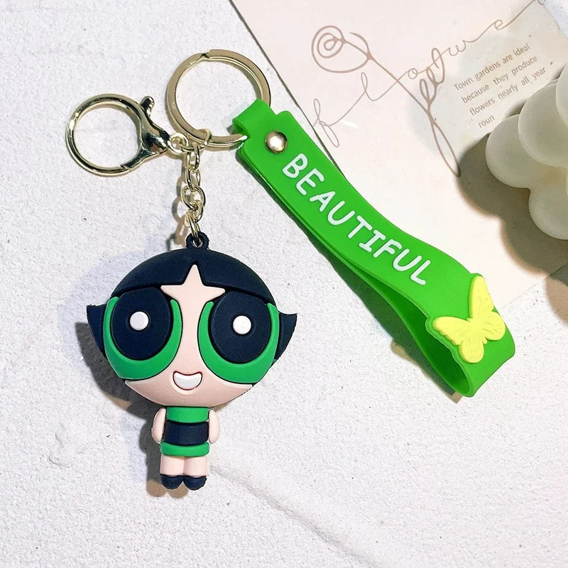 Die Powerpuff Girls Zeichentrickfigur Schlüsselanhänger Süße Puppe Puppe Mädchen Auto Schlüsselanhänger Schultasche Anhänger Spielzeug Geschenk Senden Sie Freunde