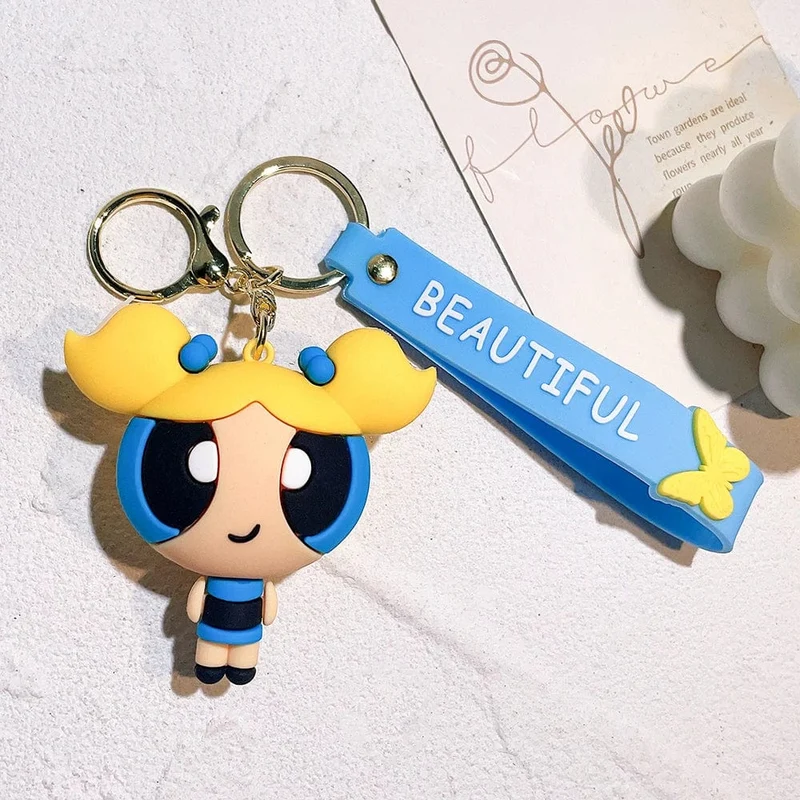 Die Powerpuff Girls Zeichentrickfigur Schlüsselanhänger Süße Puppe Puppe Mädchen Auto Schlüsselanhänger Schultasche Anhänger Spielzeug Geschenk Senden Sie Freunde