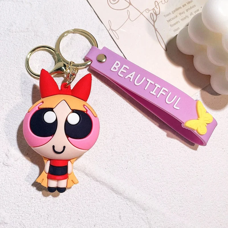 Die Powerpuff Girls Zeichentrickfigur Schlüsselanhänger Süße Puppe Puppe Mädchen Auto Schlüsselanhänger Schultasche Anhänger Spielzeug Geschenk Senden Sie Freunde