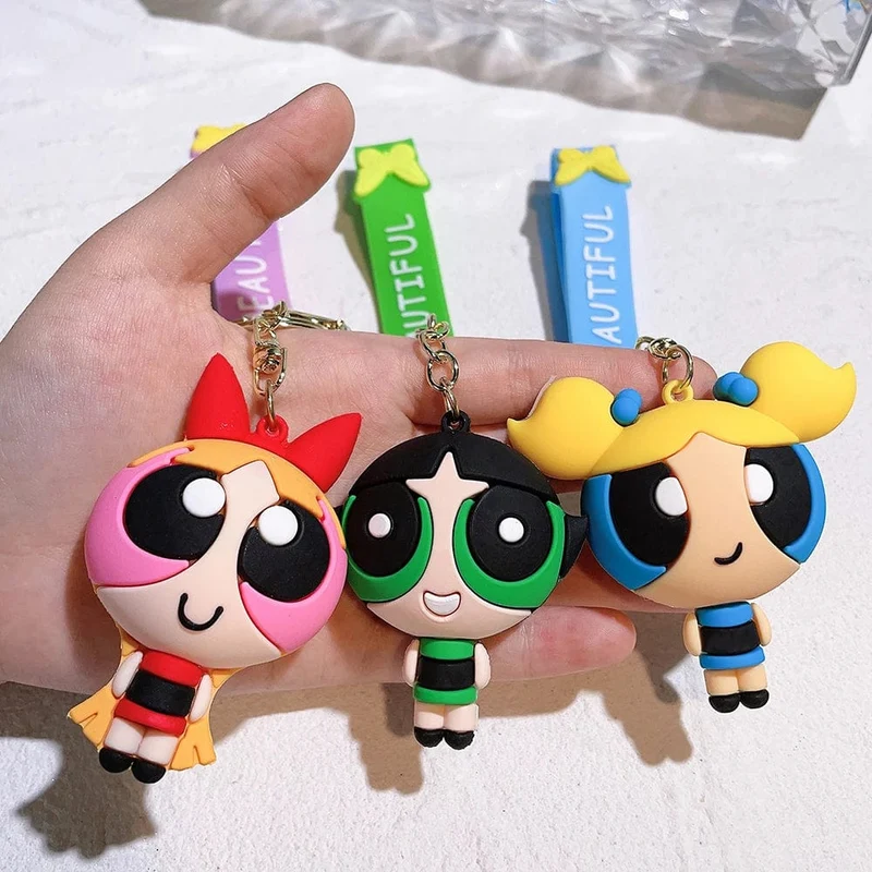 Die Powerpuff Girls Zeichentrickfigur Schlüsselanhänger Süße Puppe Puppe Mädchen Auto Schlüsselanhänger Schultasche Anhänger Spielzeug Geschenk Senden Sie Freunde