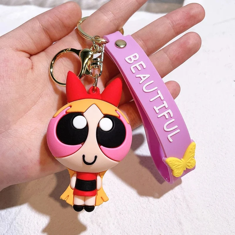 Die Powerpuff Girls Zeichentrickfigur Schlüsselanhänger Süße Puppe Puppe Mädchen Auto Schlüsselanhänger Schultasche Anhänger Spielzeug Geschenk Senden Sie Freunde