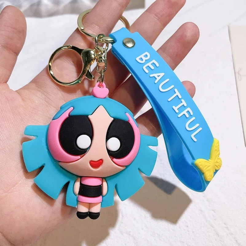 Die Powerpuff Girls Zeichentrickfigur Schlüsselanhänger Süße Puppe Puppe Mädchen Auto Schlüsselanhänger Schultasche Anhänger Spielzeug Geschenk Senden Sie Freunde