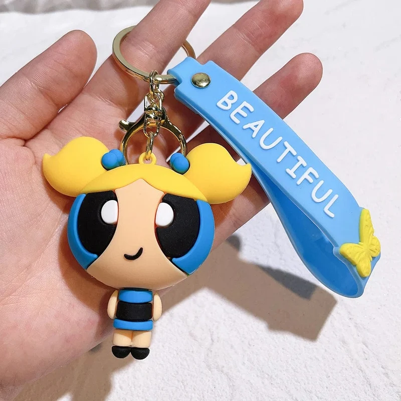 Die Powerpuff Girls Zeichentrickfigur Schlüsselanhänger Süße Puppe Puppe Mädchen Auto Schlüsselanhänger Schultasche Anhänger Spielzeug Geschenk Senden Sie Freunde