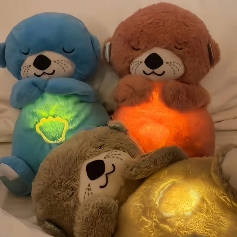 Beruhigende Tiere für Babys, Plüschspielzeug, atmender Bär, schlafender Begleiter, Ton und Licht, ausgestopfter Otter, Puppe, Geburtstagsgeschenk