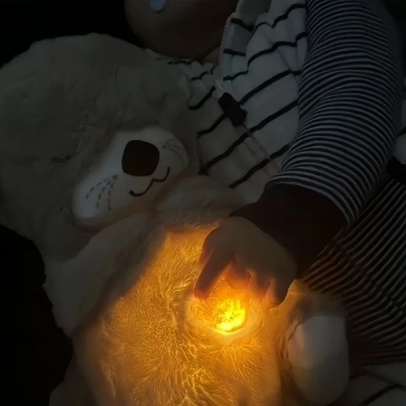 Beruhigende Tiere für Babys, Plüschspielzeug, atmender Bär, schlafender Begleiter, Ton und Licht, ausgestopfter Otter, Puppe, Geburtstagsgeschenk