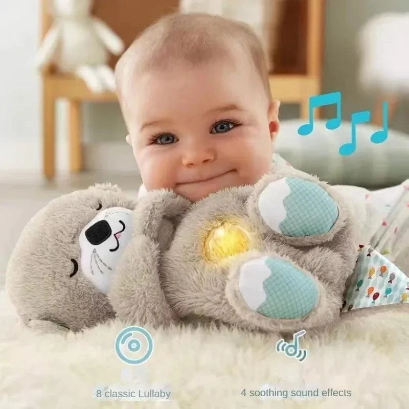 Beruhigende Tiere für Babys, Plüschspielzeug, atmender Bär, schlafender Begleiter, Ton und Licht, ausgestopfter Otter, Puppe, Geburtstagsgeschenk