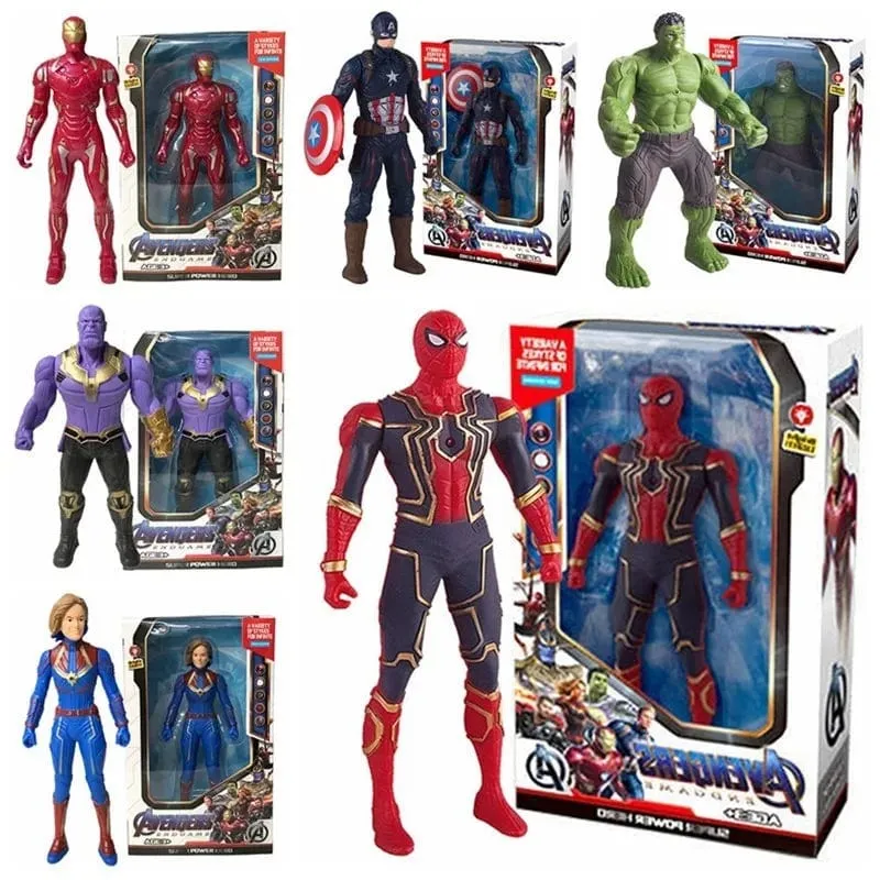 17 cm Kinderspielzeug Marvel Anime Figuren Spiderman Hulk Actionfigur Iron Man Cartoon Kinderspielzeug Weihnachtsgeschenk Glow Doll Hobbys
