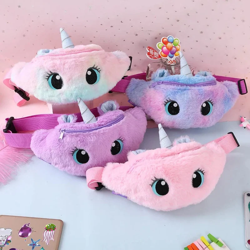 Kinder-Bauchtasche, süßes Einhorn-Plüschtier, Gürtel, Farbverlauf, Brusttasche, Cartoon-Münzengeldbörse, Reise-Brusttasche, Mädchen-Hüfttasche