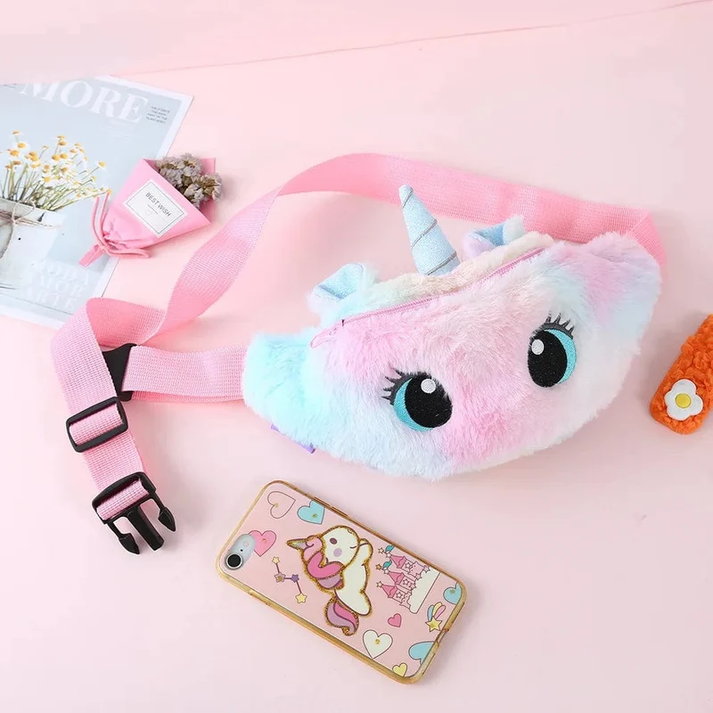 Kinder-Bauchtasche, süßes Einhorn-Plüschtier, Gürtel, Farbverlauf, Brusttasche, Cartoon-Münzengeldbörse, Reise-Brusttasche, Mädchen-Hüfttasche