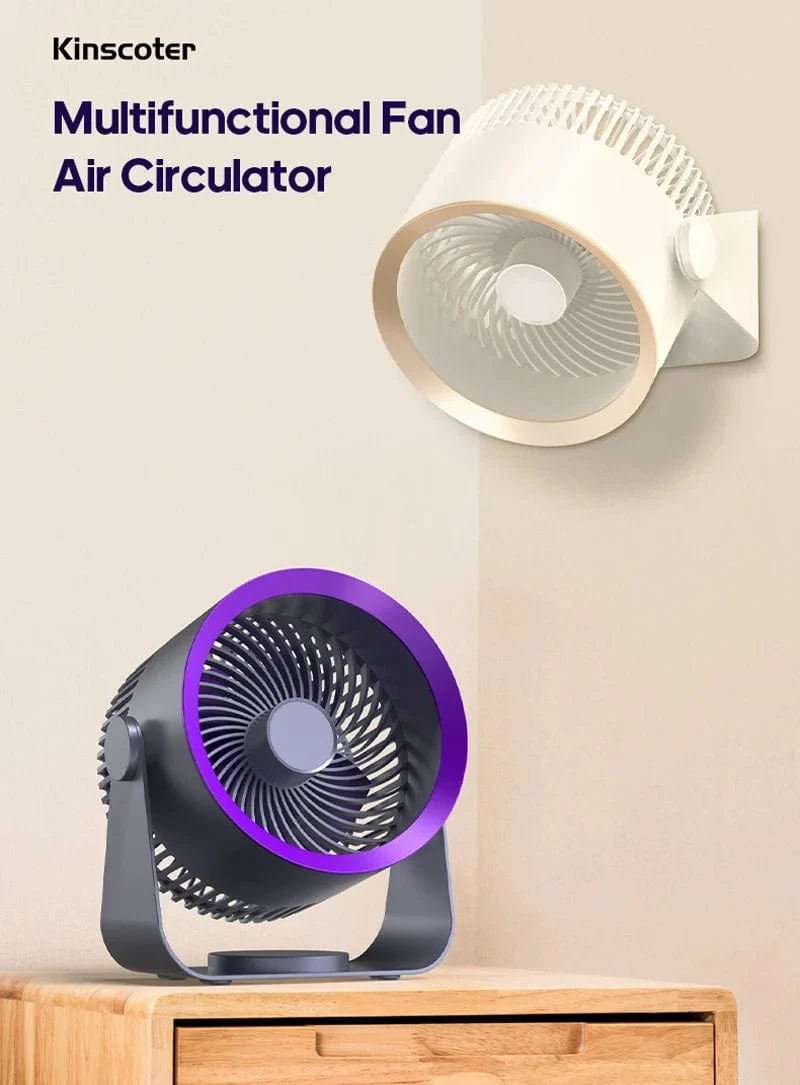 KINSCOTER Multifunktionaler elektrischer Ventilator-Umwälzventilator, kabellos, tragbar, leiser Ventilator für Zuhause, Schreibtisch, Wand, Deckenventilator, Luftkühler