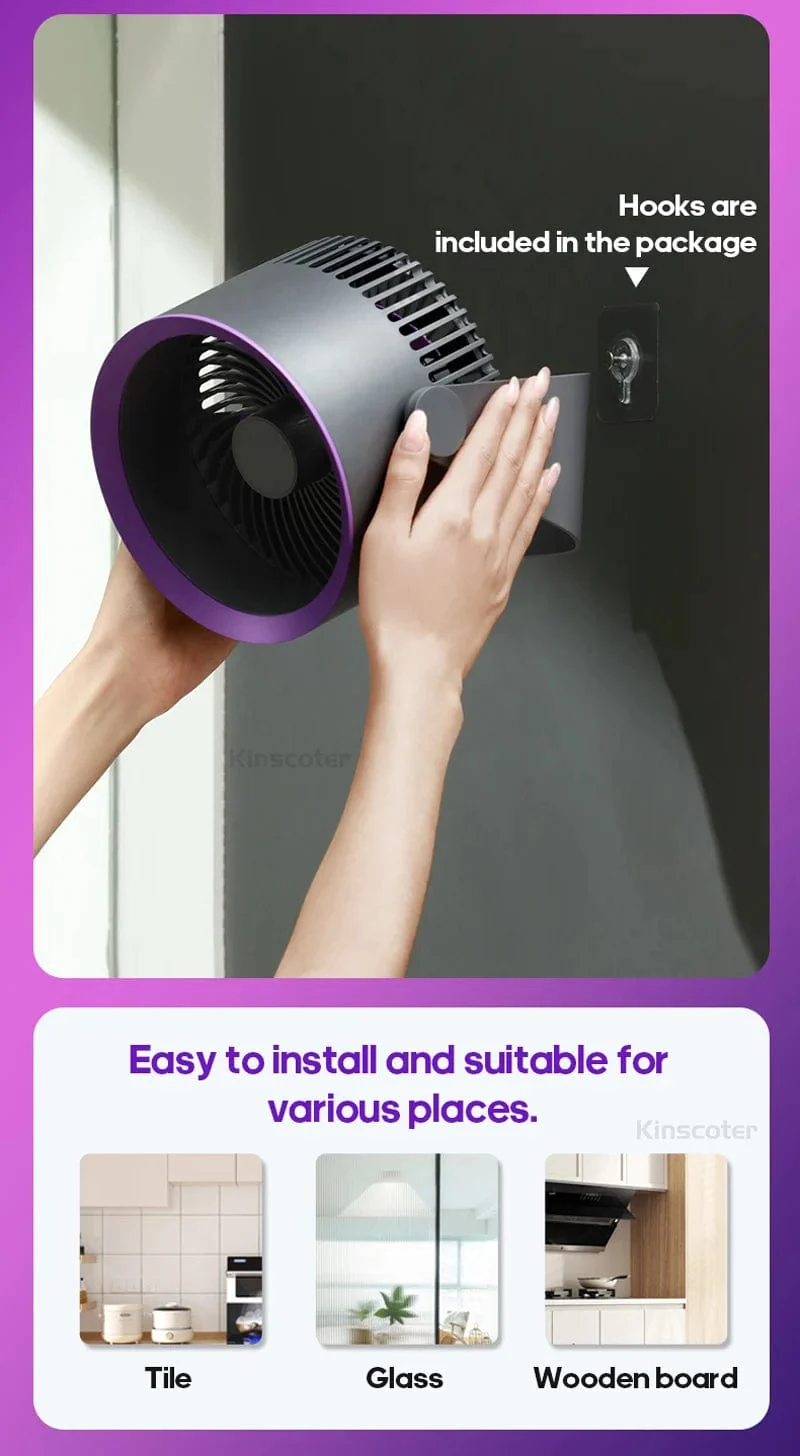 KINSCOTER Multifunktionaler elektrischer Ventilator-Umwälzventilator, kabellos, tragbar, leiser Ventilator für Zuhause, Schreibtisch, Wand, Deckenventilator, Luftkühler