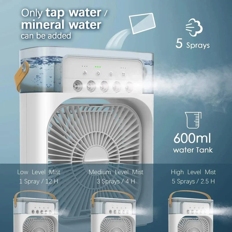 Tragbarer Luftbefeuchter-Ventilator, Klimaanlage, kleiner Haushaltsluftkühler, Hydrocooling, tragbare Lufteinstellung für das Büro, 3-Gang-Ventilator