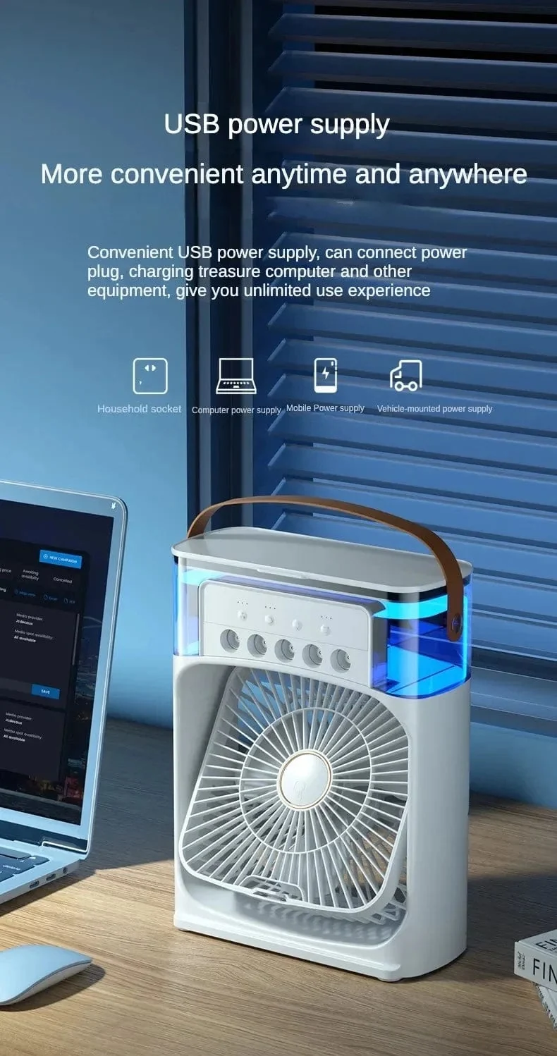 Tragbarer Luftbefeuchter-Ventilator, Klimaanlage, kleiner Haushaltsluftkühler, Hydrocooling, tragbare Lufteinstellung für das Büro, 3-Gang-Ventilator