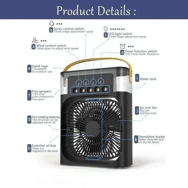 Neuer 3-in-1-Ventilator, Klimaanlage, Haushalts-Mini-Luftkühler, LED-Nachtlicht, tragbarer Luftbefeuchter, Lufteinstellungsventilator, Büro-/Heimventilator